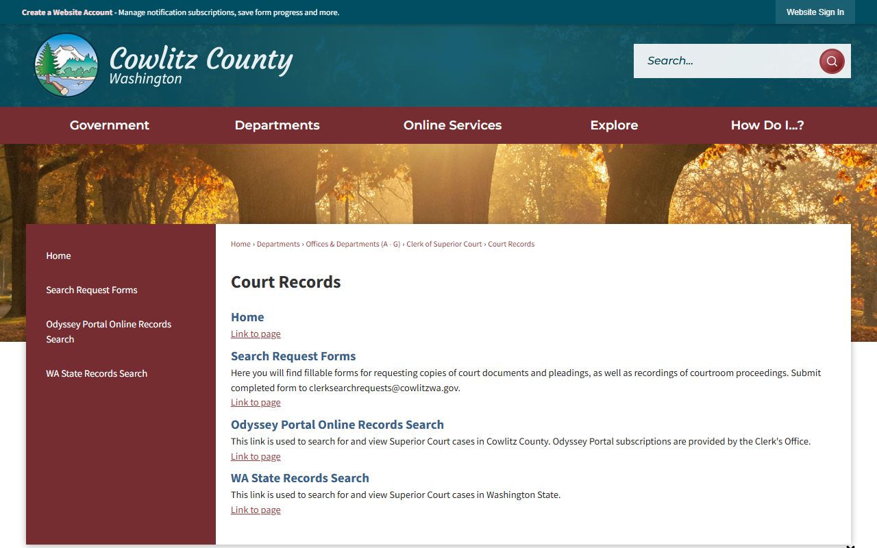 Cowlitz County court records after arrest request page