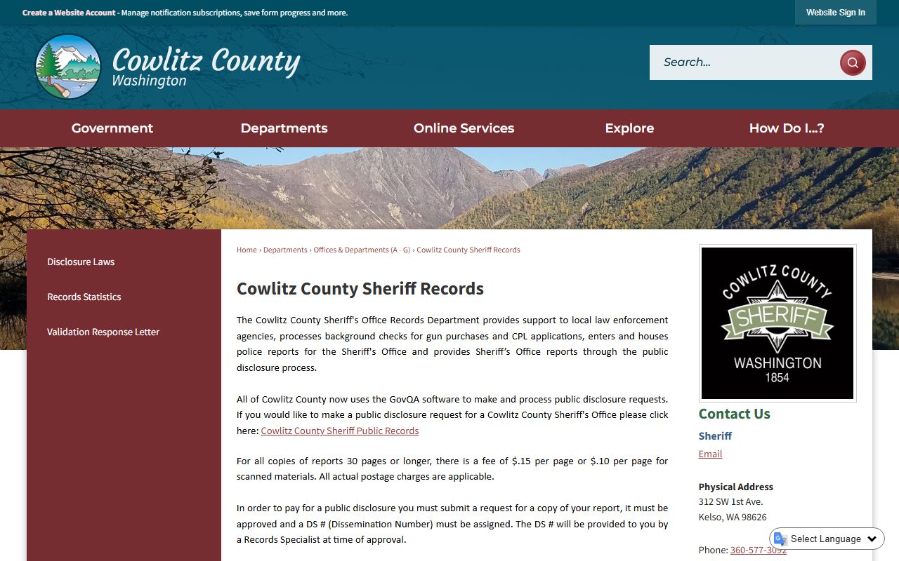 Cowlitz County sheriff records request route for jail booking photo records